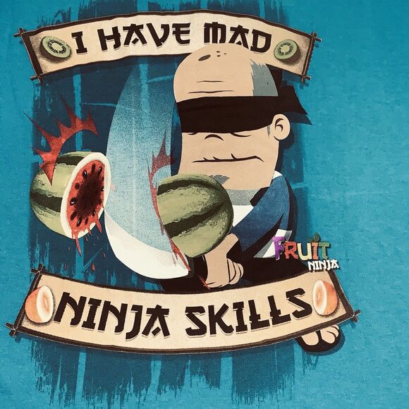 Mad Ninja Skills Fruit Ninja Turtles T-Shirt Short Sleeve Graphic Blue 2XL - Picture 3 of 14